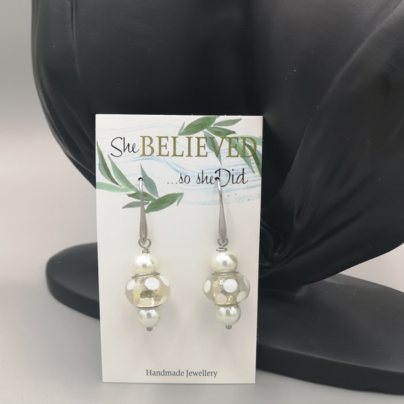 Pearl & Polkadot Glass Bead Earrings - Picture 1 of 2
